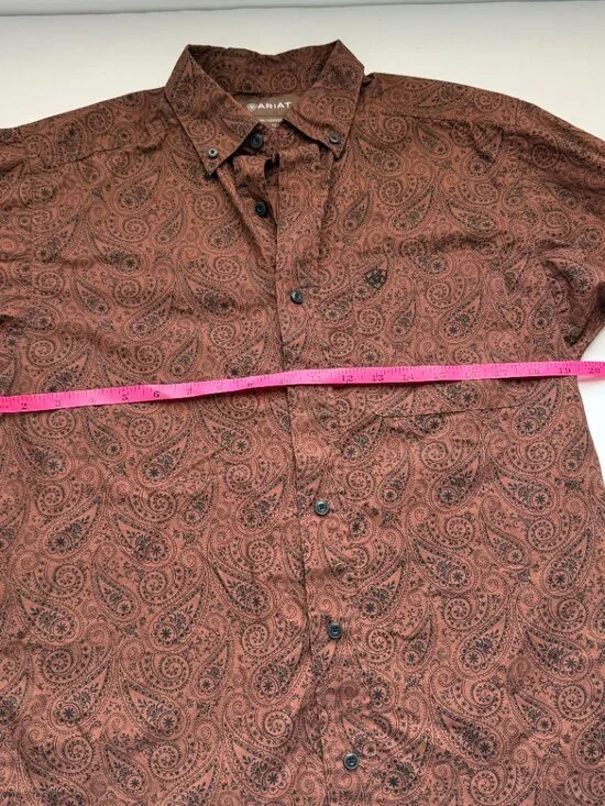 Ariat Paisley Button Up Shirt Rust Brown Western Cowboy Long Sleeve XS - Picture 6 of 8